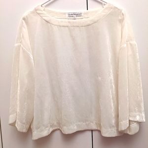 Anthropologie Cupcakes & Cashmere Semi-Sheer White Velvet top, small